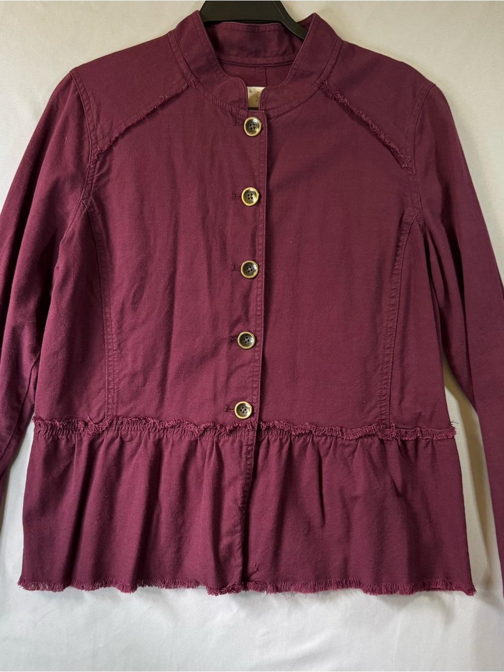 Caslon Women’s Button-Front Mandarin Collar Jacket in Deep Burgundy Oversized S